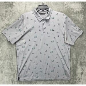 Travis Matthew Men's Polo Shirt XXL Gray Seaside Print‎ Short Sleeve Golf Logo